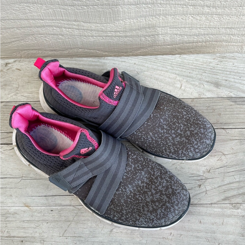 Adidas Gray and Pink Slip-On Sneakers with Elastic Straps